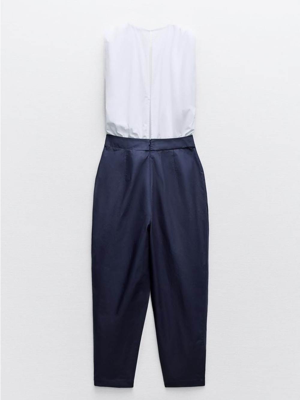 ZARA White and Navy mixed poplin full length Sleeveless jumpsuit